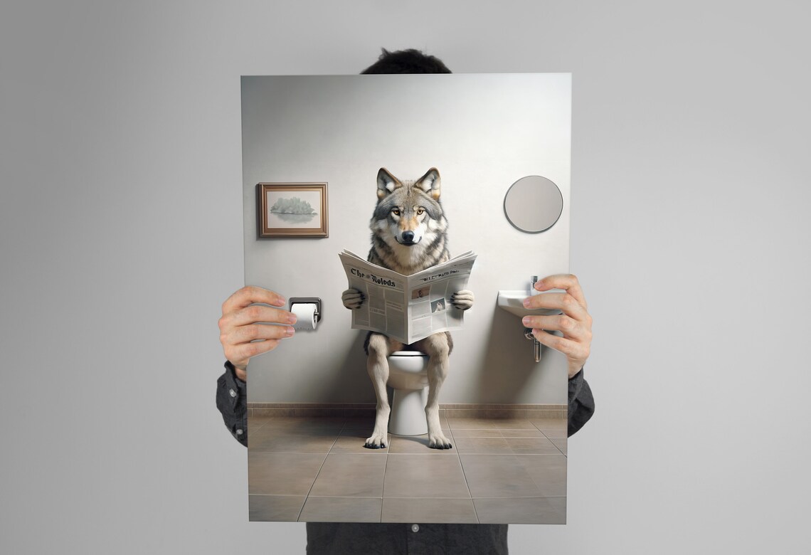 Wolf Reading The Newspaper On The Toilet Poster - Image 3