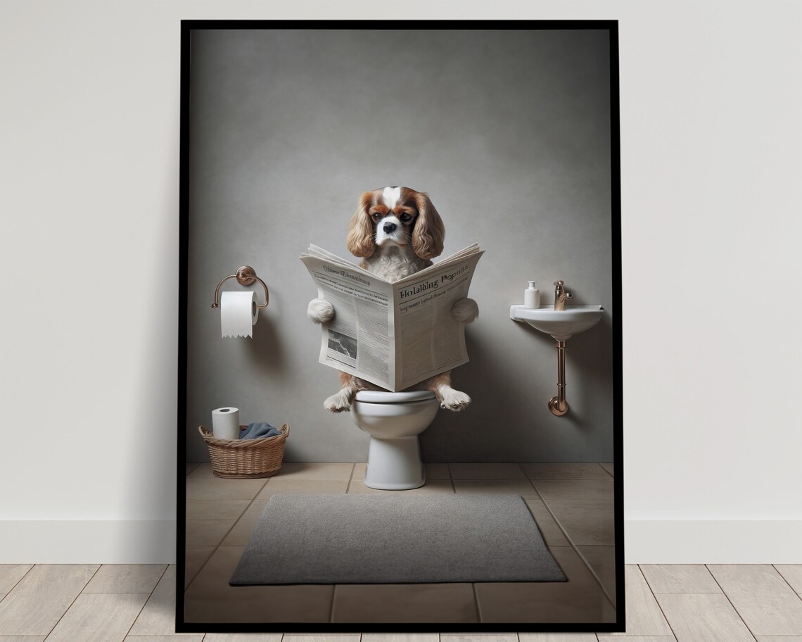 Cavalier King Charles Spaniel Reading Newspaper Poster