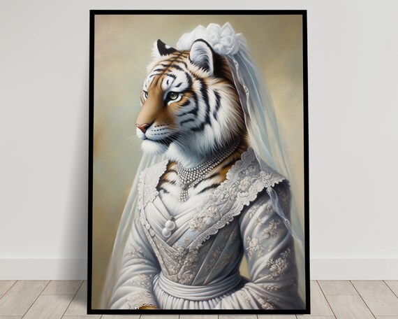 Tigress Bride in a Pearl-Embellished Wedding Gown Wild Animal Poster