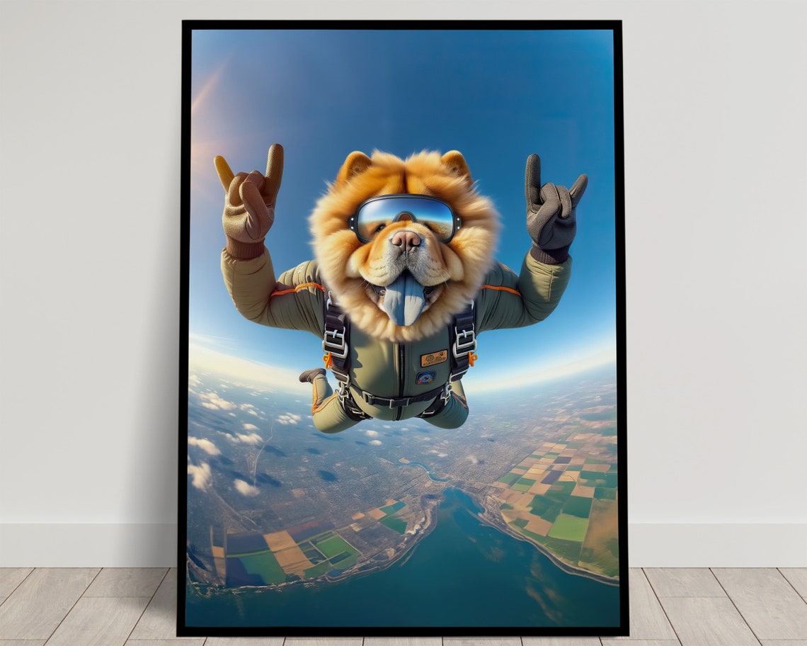 Chow Chow Skydiving Rock On Sign With Blue Tongue Epic Freefall Poster