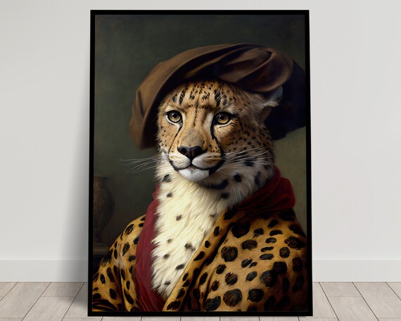 Regal Noble Cheetah Baroque Style Portrait Funny Animal Wall Art
