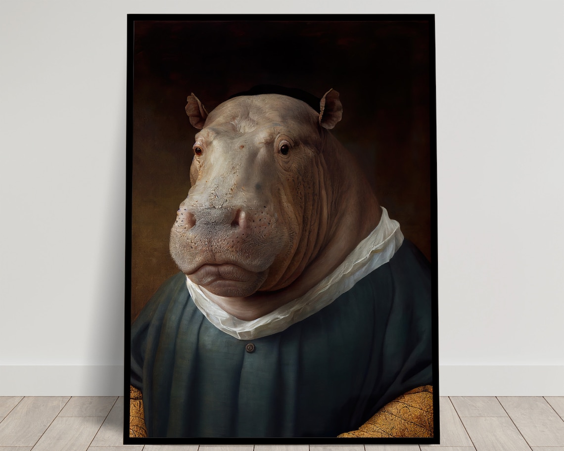 Noble Hippopotamus Baroque Style Art Print