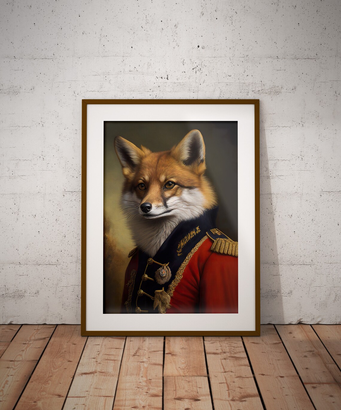 Portrait Of A Fox In Military Uniform Art Print - Image 3