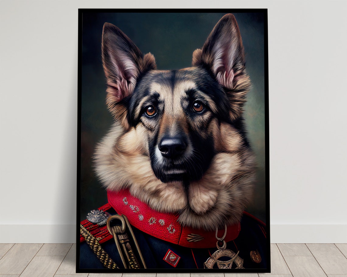German Shepherd In Military Uniform Heroic Dog Portrait Poster