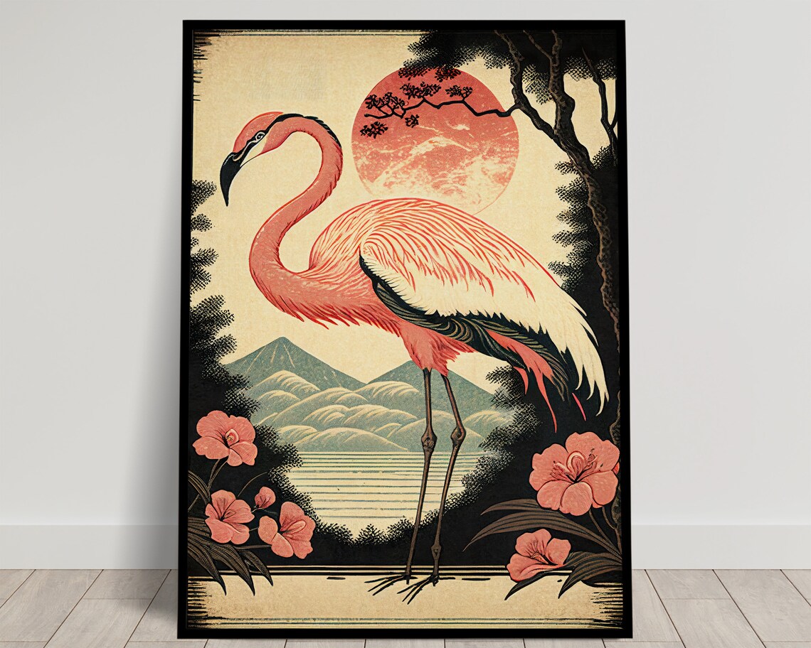 Flamingo Ukiyo-E Vintage Art Print