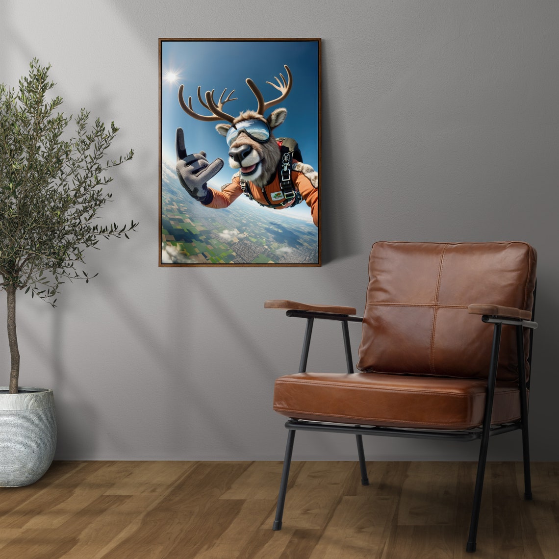 Reindeer Skydiving In Orange Jumpsuit Epic Freefall Christmas Poster - Image 3