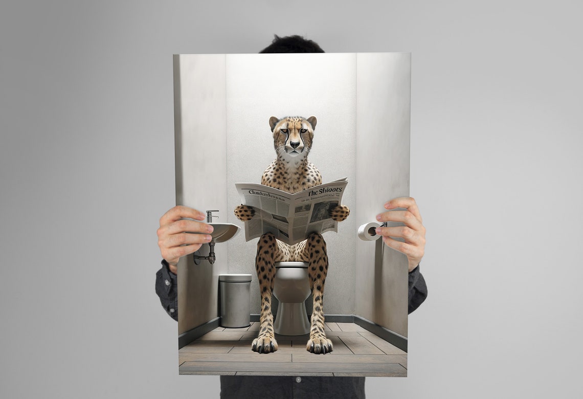 Cheetah Reading Newspaper While Sitting on the Toilet Funny Poster - Image 3
