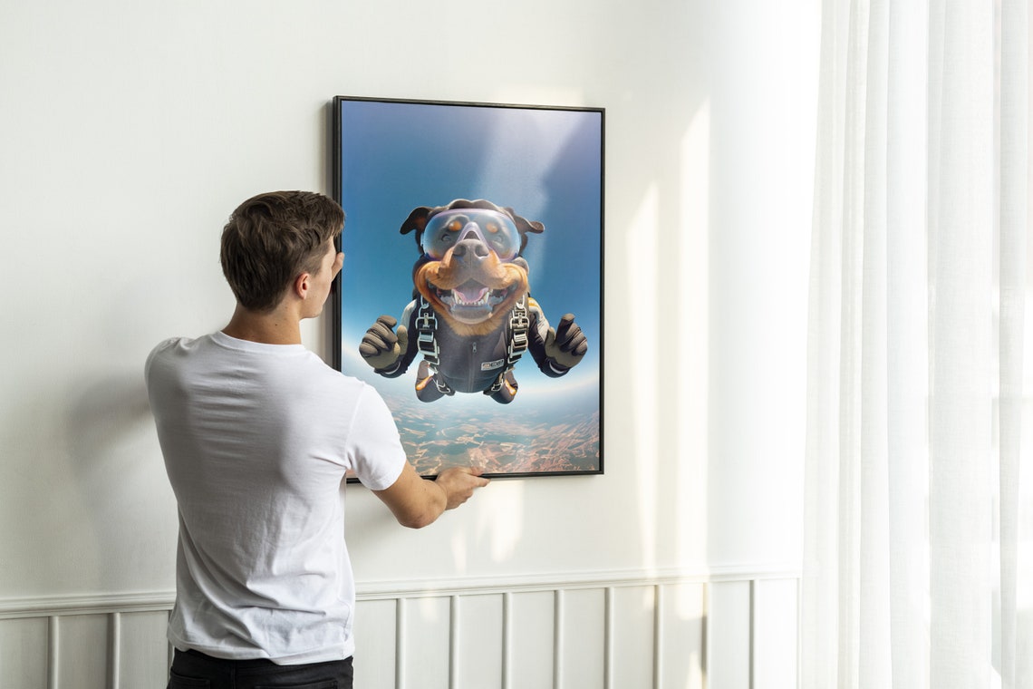 Rottweiler Skydiving With Helmet And Goggles Epic Freefall Dog Poster - Image 2
