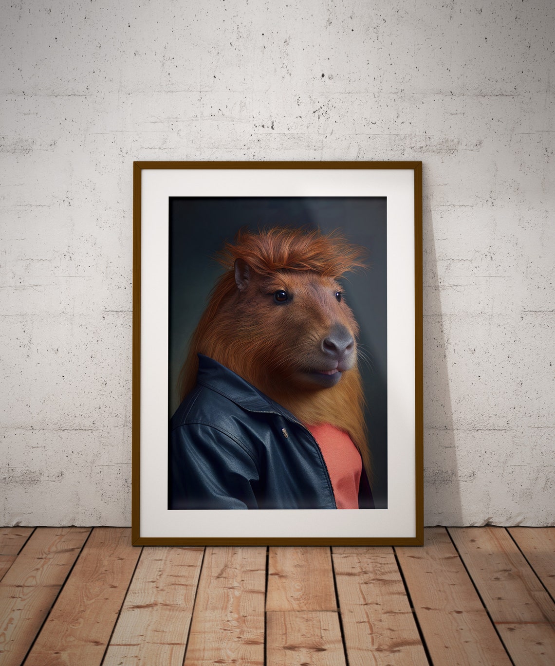 Capybara 1980s Rock Star with Mullet Funny Animal Portrait Poster - Image 2