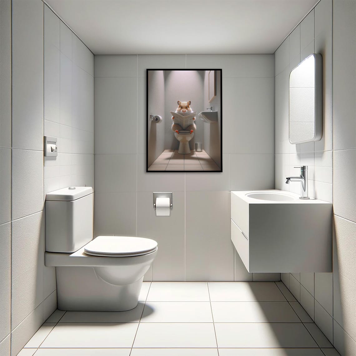 Hamster Reading the Newspaper on the Toilet Funny Bathroom Poster - Image 4