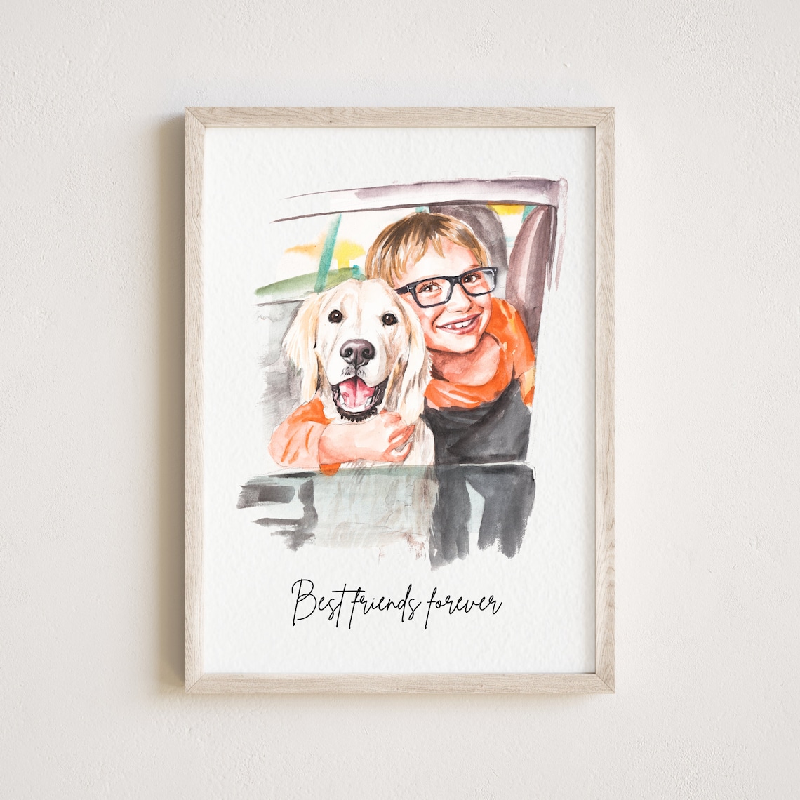 Personalized Couple Portrait With Pet, Watercolor Art Print - Image 3