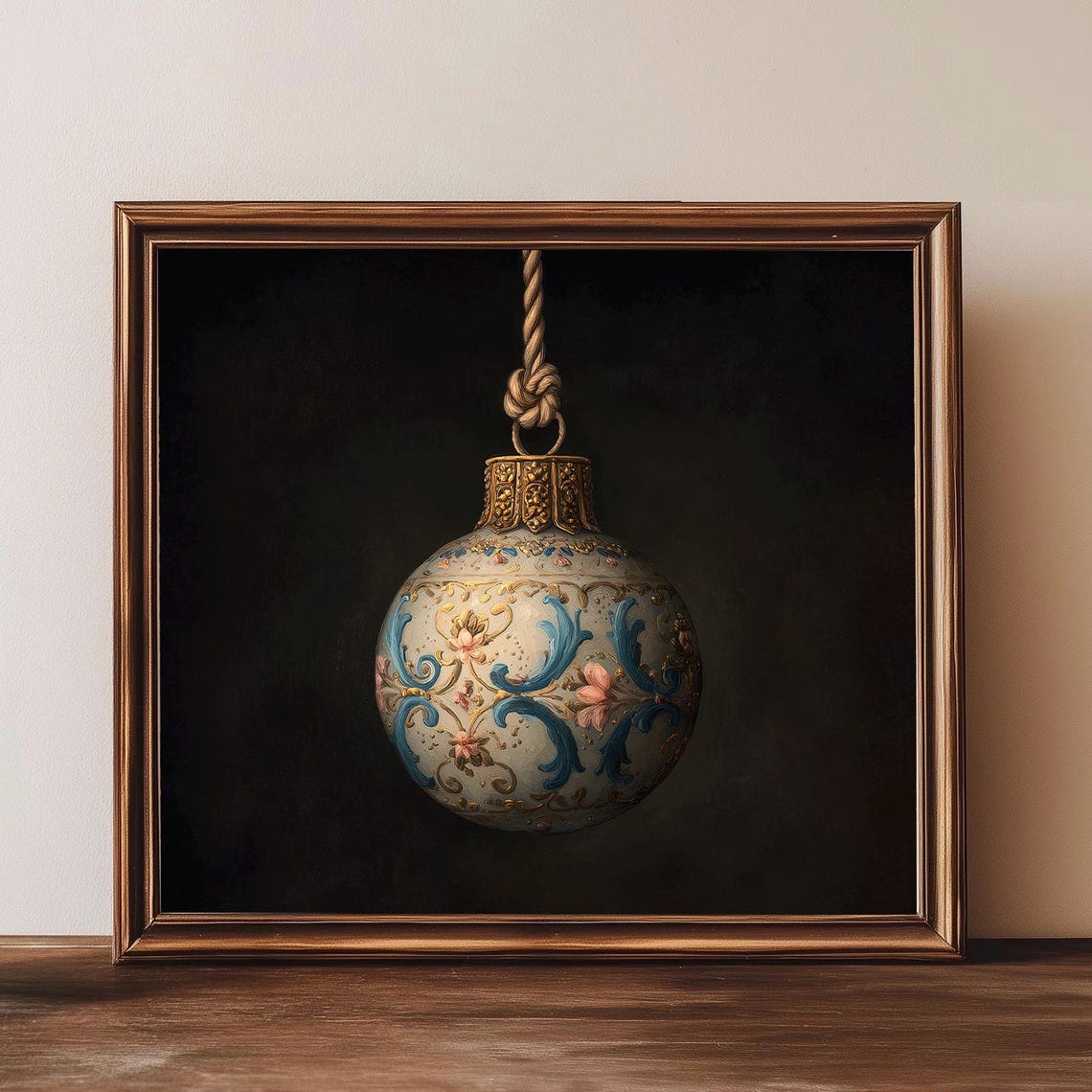 Antique Ornament Wall Art Vintage Christmas Painting