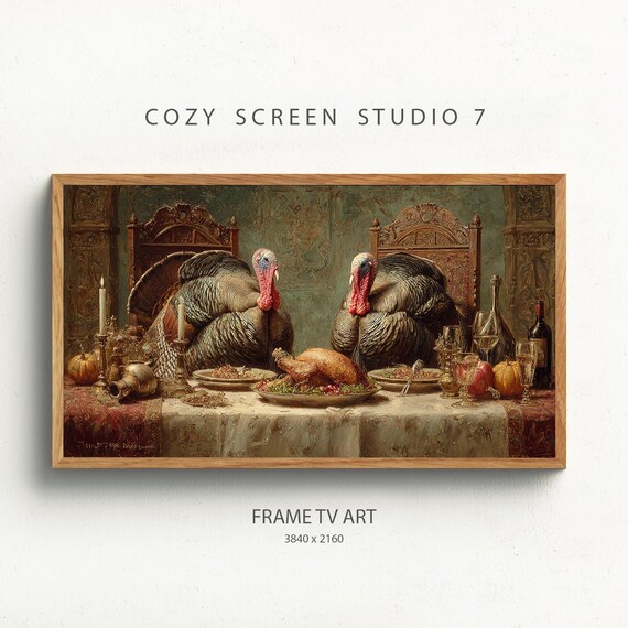 Turkey Dinner Frame Tv Art Thanksgiving Feast Painting Wallpaper