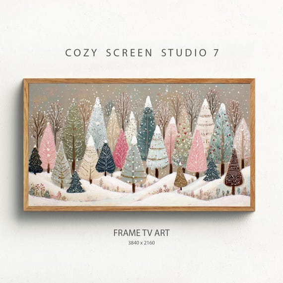 Christmas Tree Farm Tv Art Winter Pine Trees Painting