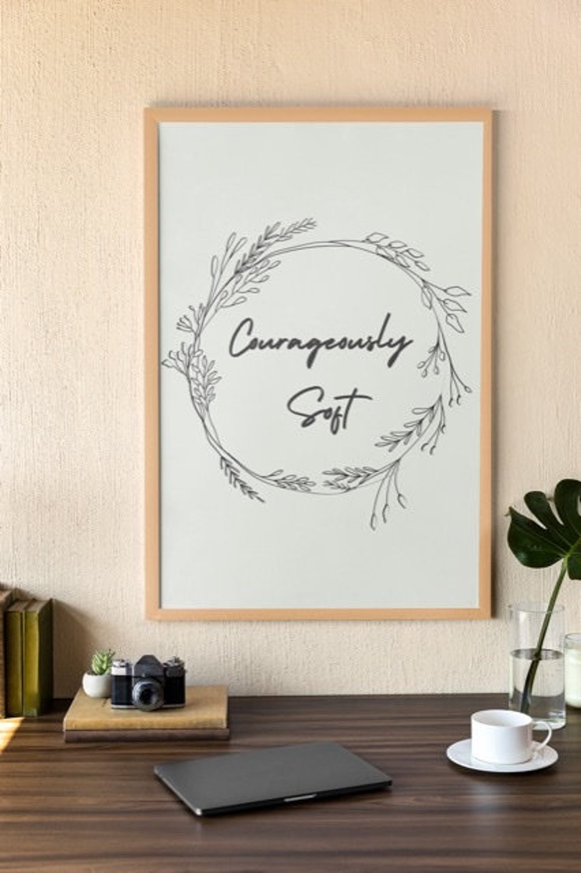 Courageously Soft Script Botanical Wreath Minimalist Quote Poster - Image 3
