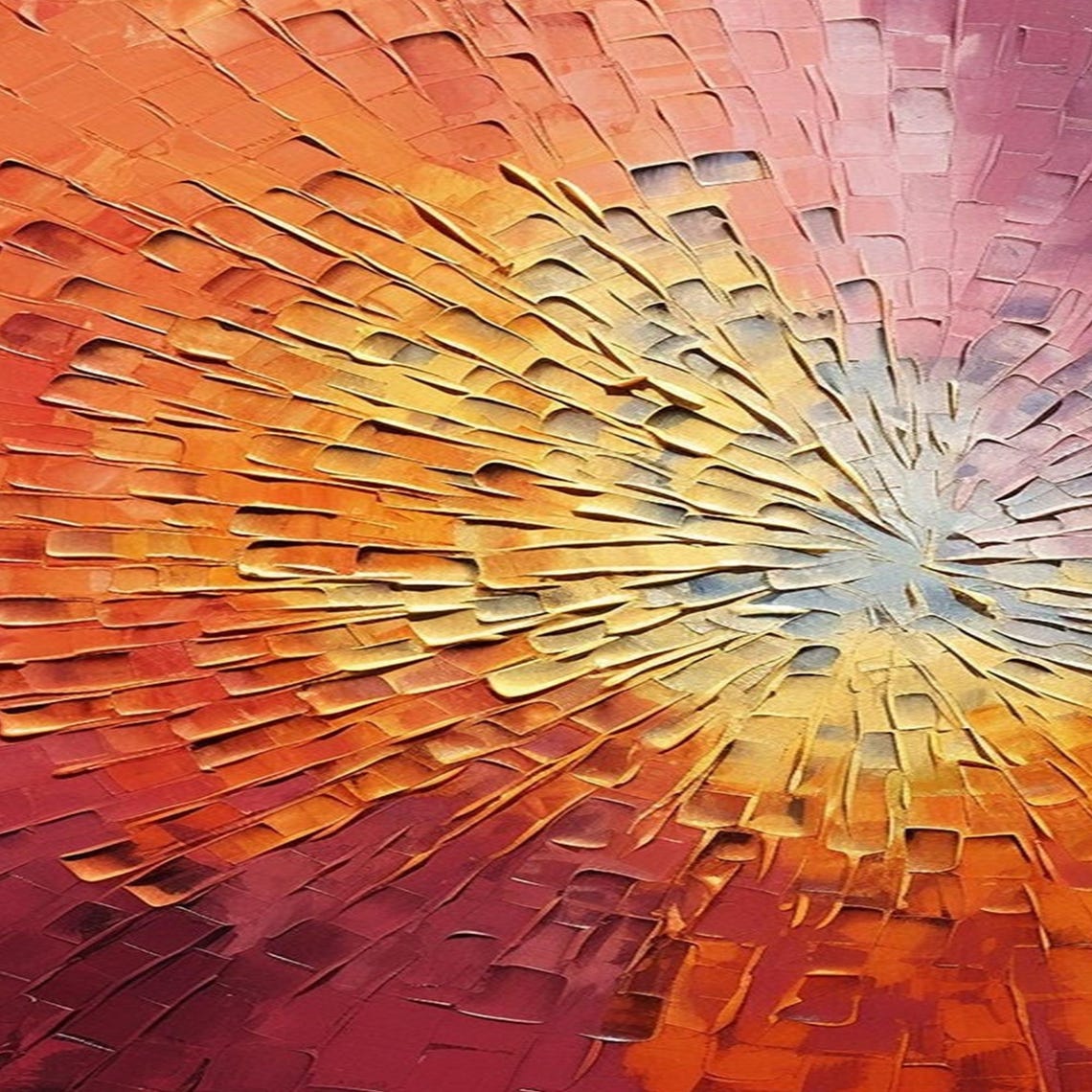 Multicolor Sunburst Radial Impasto Textured Abstract Painting Poster - Image 5