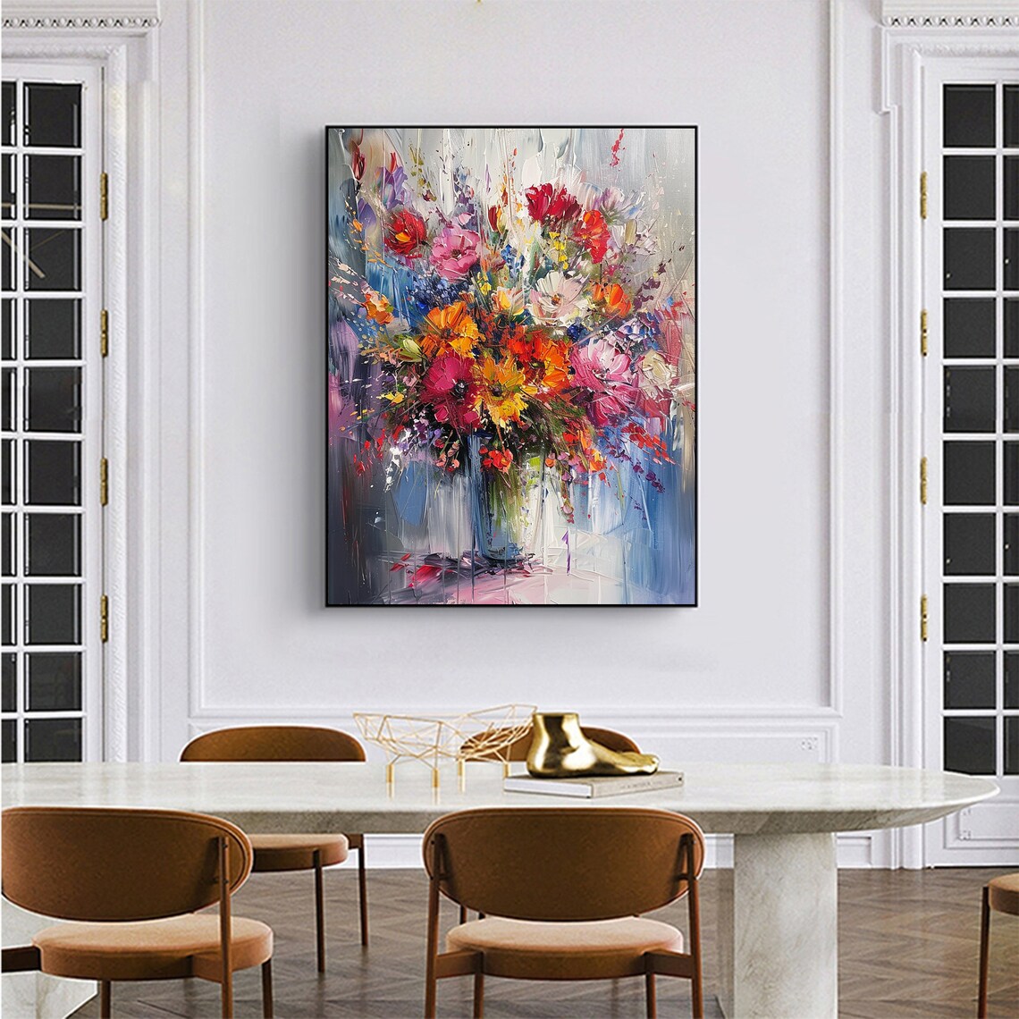 Colorful Wildflower Bouquet Gray Blue Vertical Painting Poster - Image 3
