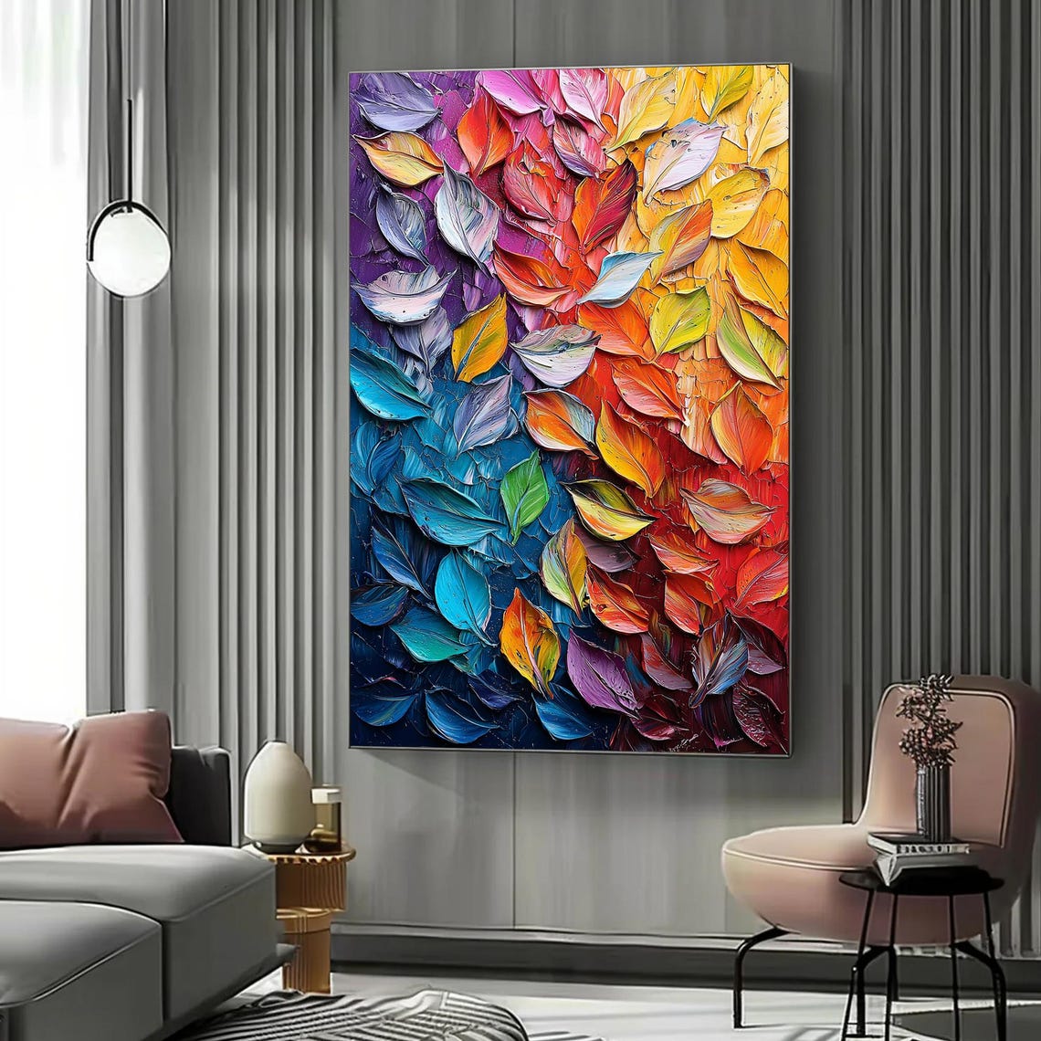 Rainbow Gradient Leaf Mosaic Vertical Abstract Impasto Poster - Image 5