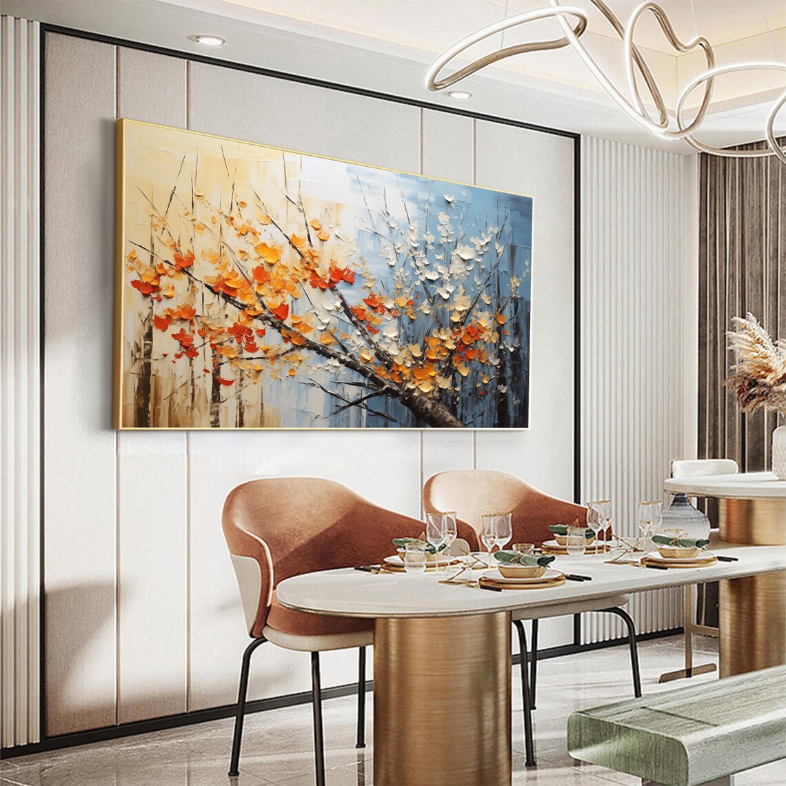 Orange Blossom Branch Blue Palette Knife Floral Painting Poster - Image 6