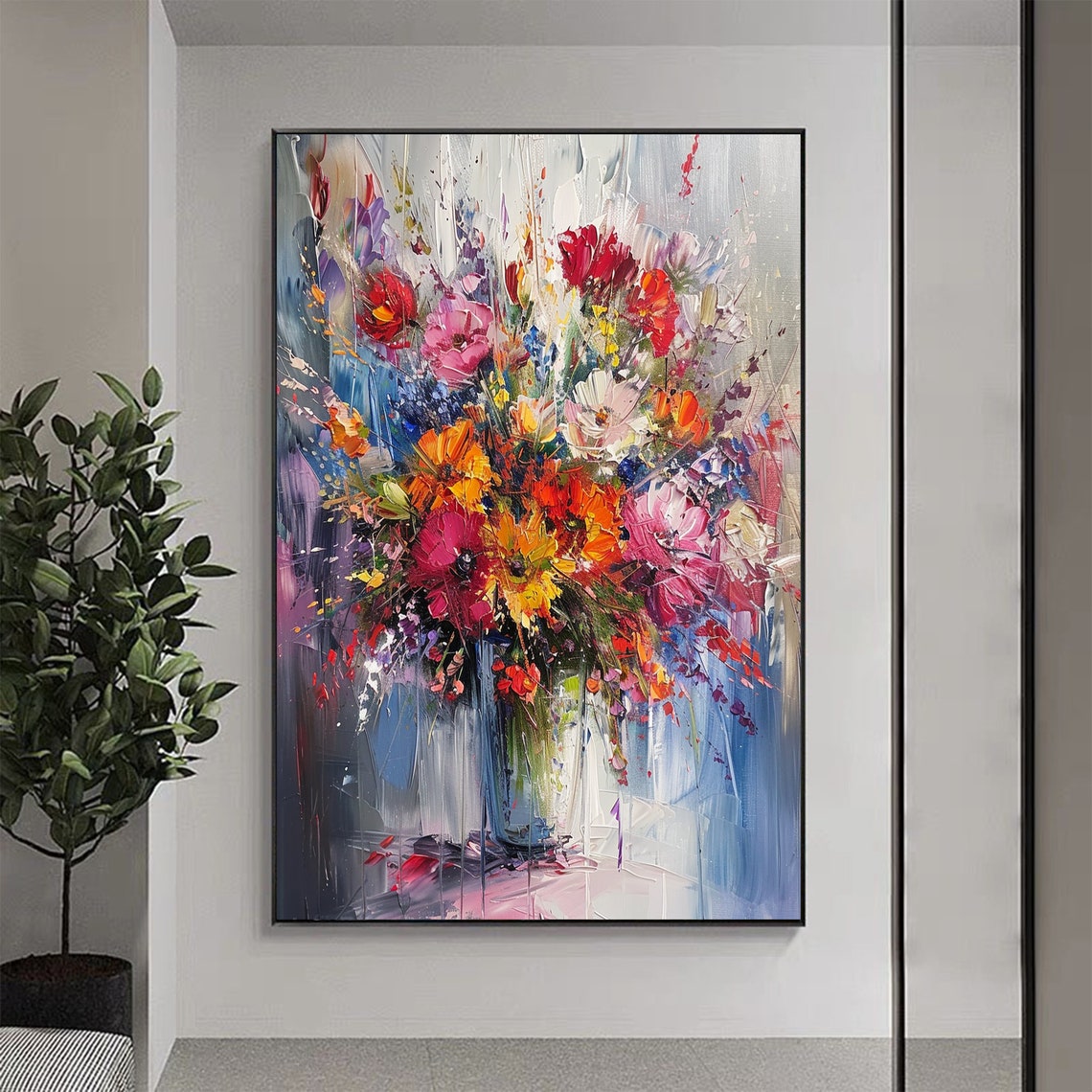 Abstract Flower Vase Oil Painting On Large Wall Art Original Colorful Floral Wall Art Blossom Art Custom Painting Living Room Decor