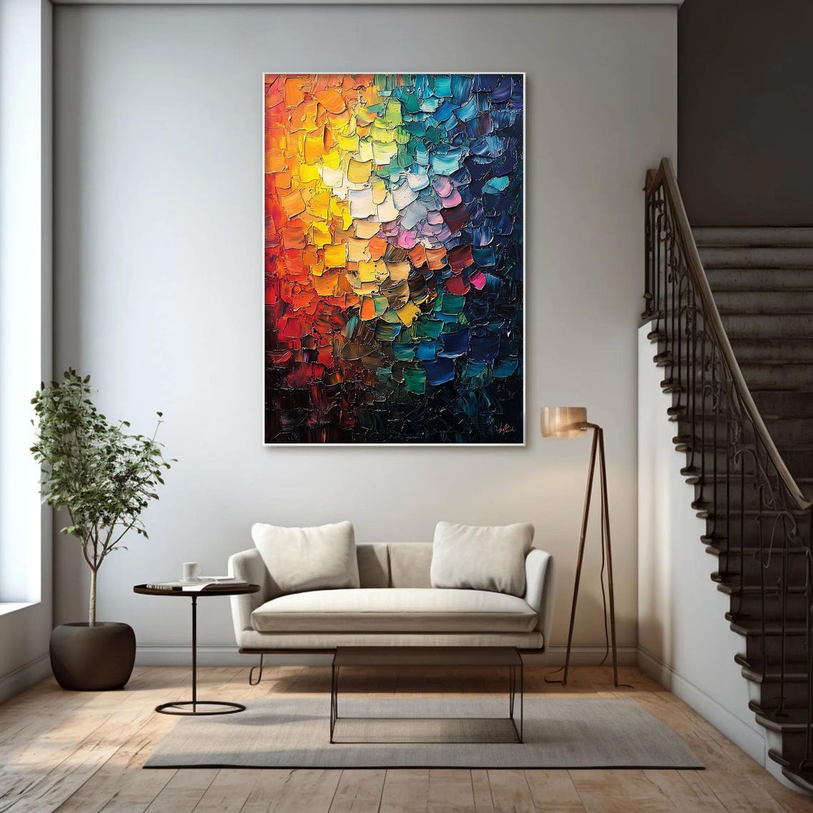 Rainbow Palette Knife Impasto Colorful Modern Abstract Art Poster - Image 3
