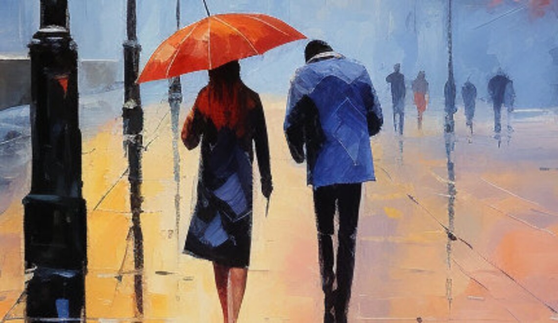 Evening London Promenade Big Ben Couple with Red Umbrella Poster - Image 5