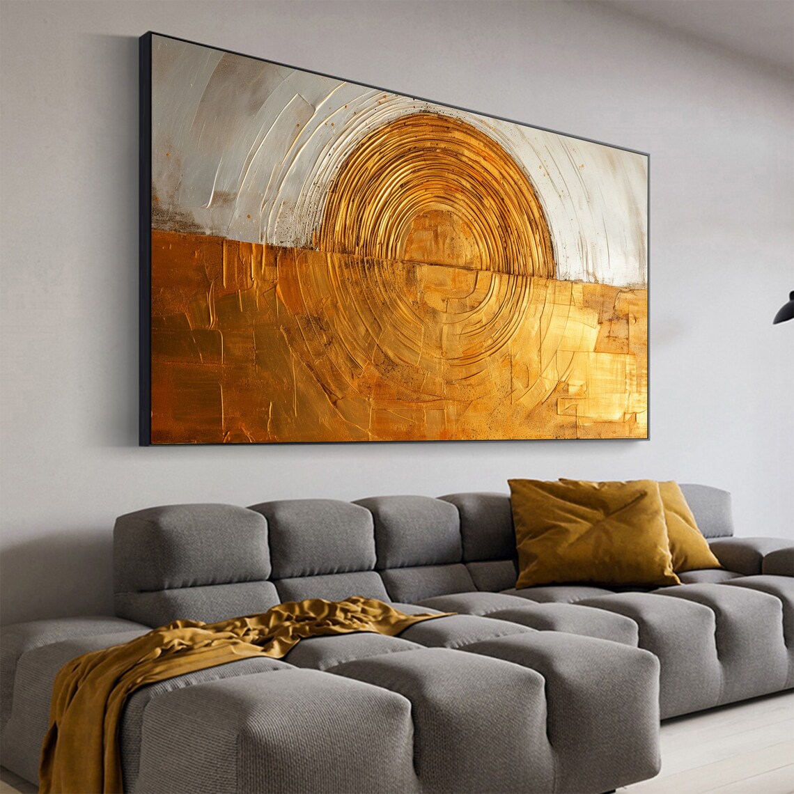 Golden Circle Sun Gray Minimalist Textured Abstract Painting Poster - Image 6