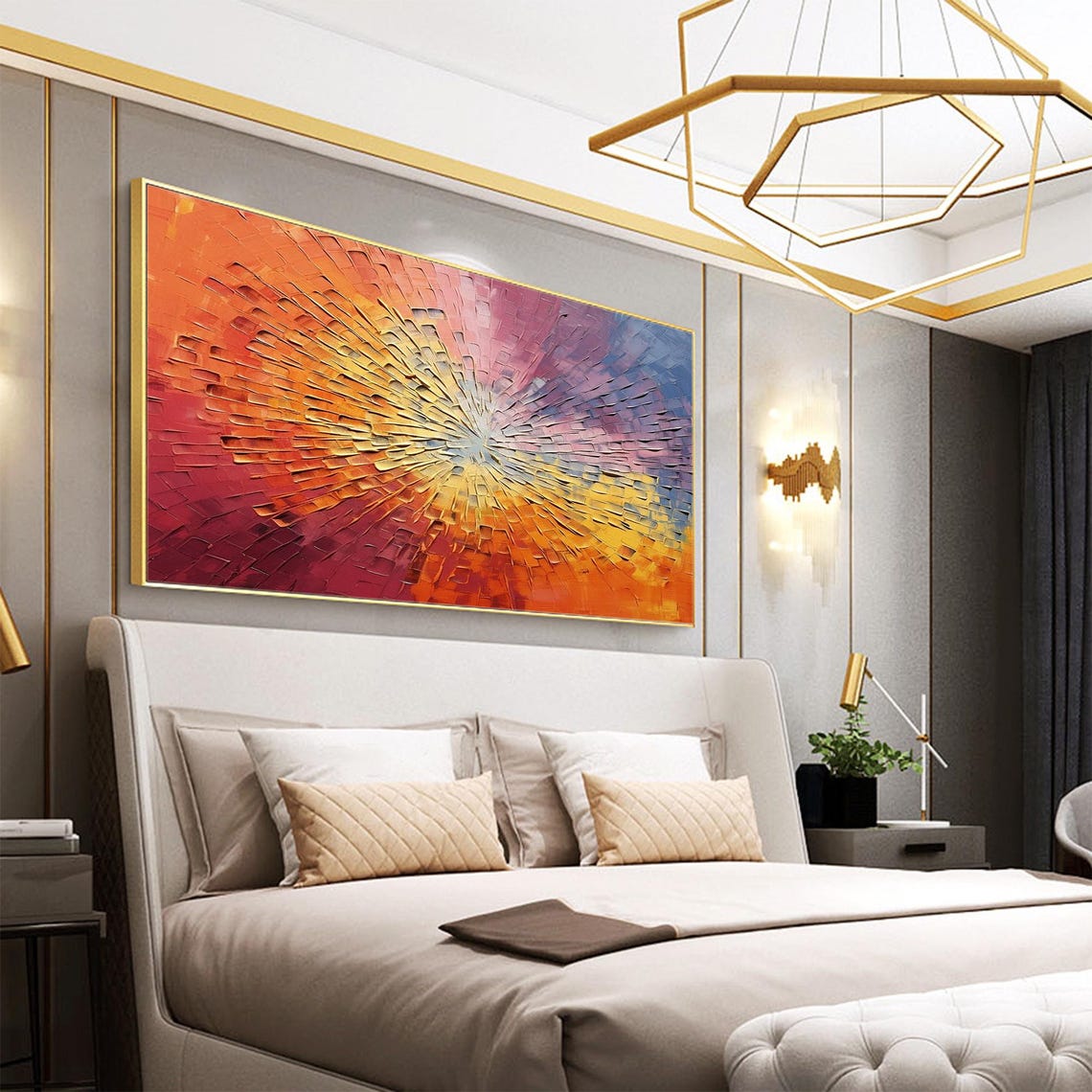 Multicolor Sunburst Radial Impasto Textured Abstract Painting Poster - Image 6