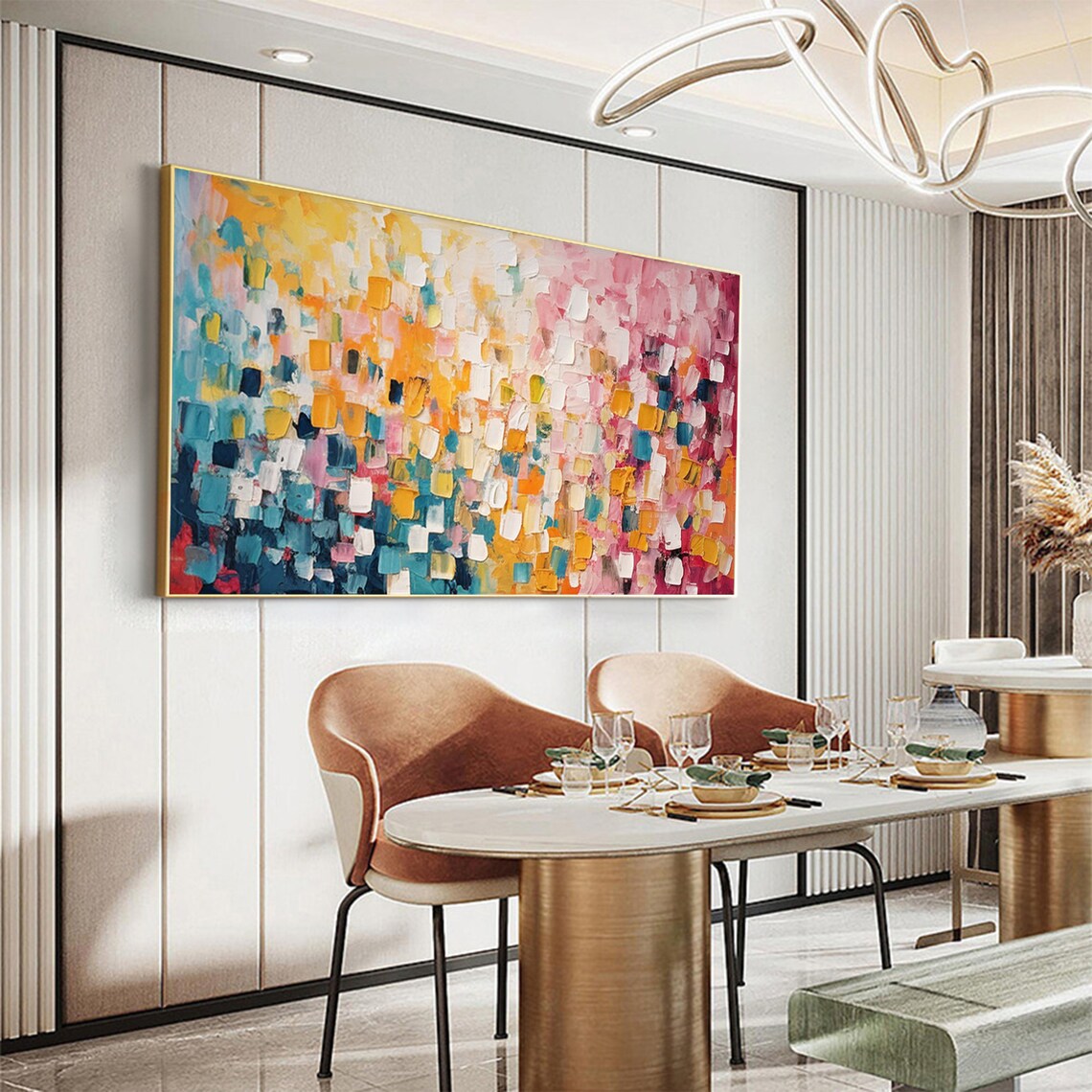 Colorful Mosaic Squares Abstract Pink Blue Yellow Art Poster - Image 5