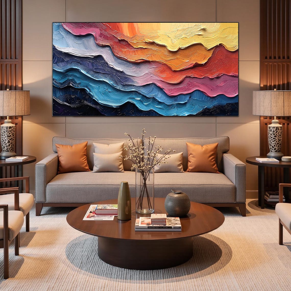 Sunset to Ocean Layered Wave Impasto Abstract Artwork Poster - Image 3