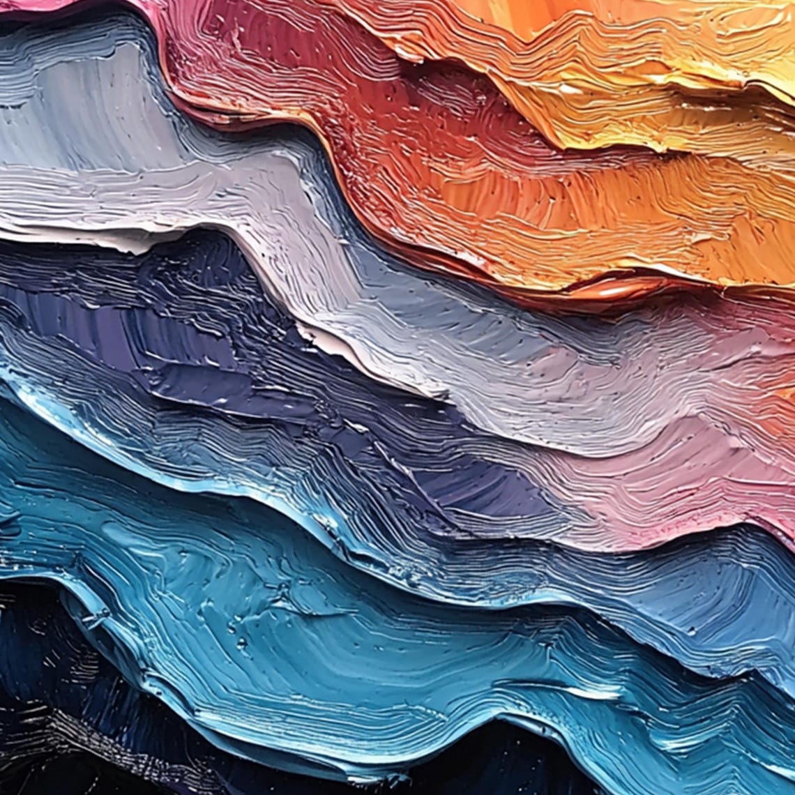 Sunset to Ocean Layered Wave Impasto Abstract Artwork Poster - Image 6
