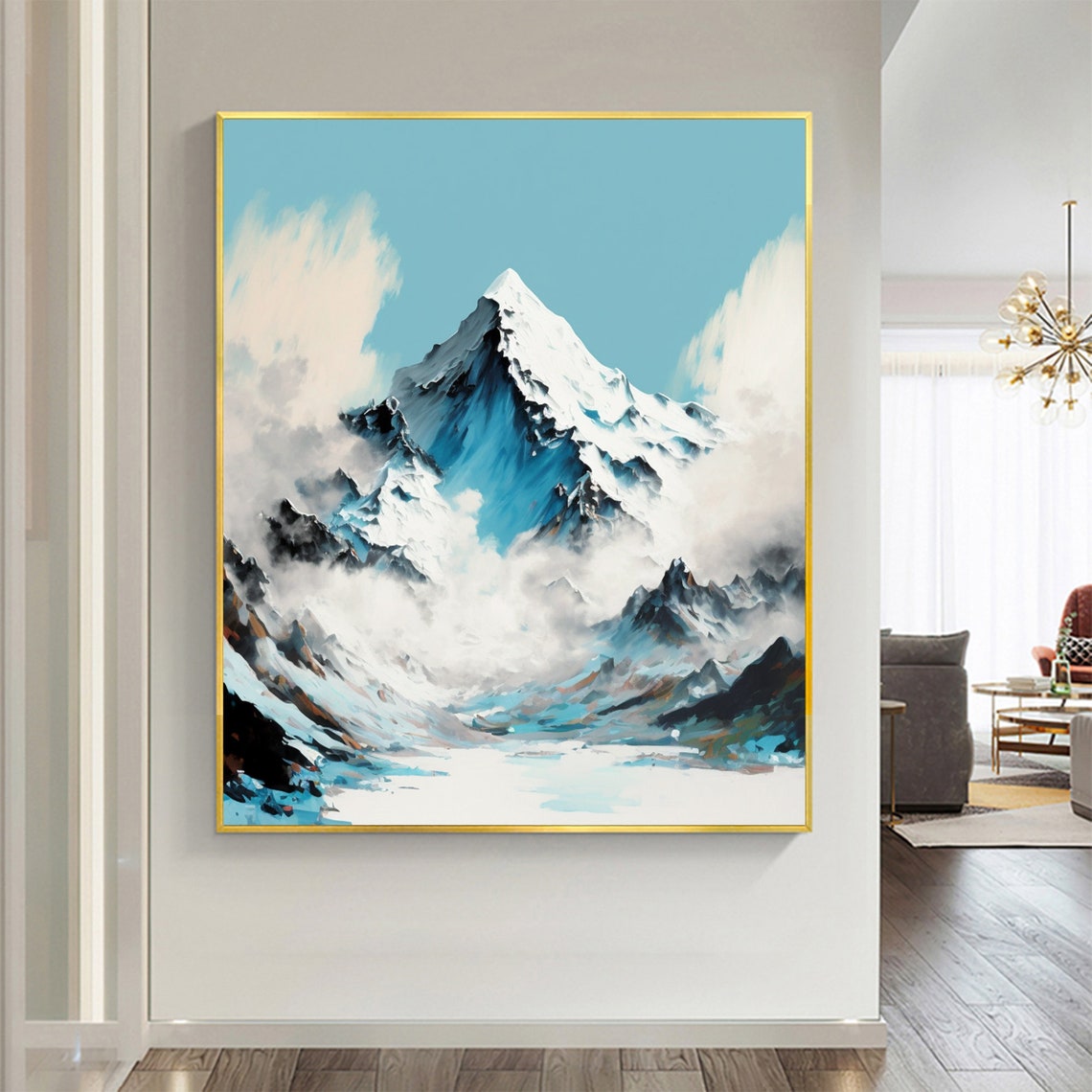Majestic Snowy Mountain Peak Towering Against a Turquoise Sky Poster - Image 7