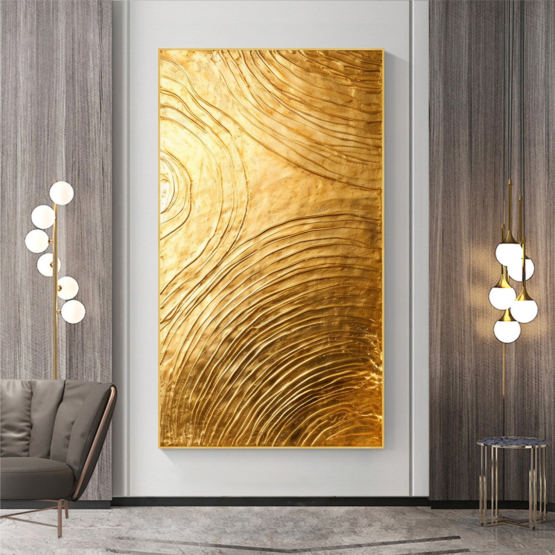Golden Wood Grain Swirl Vertical Textured Abstract Painting Poster - Image 6