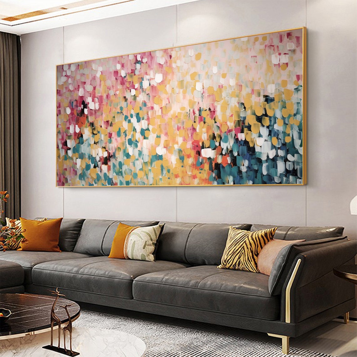 Pink Yellow Teal Confetti Dots Abstract Modern Painting Poster - Image 4