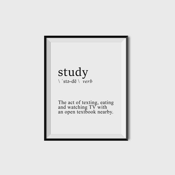 Study Definition Verb Funny Student College Dorm Dictionary Poster