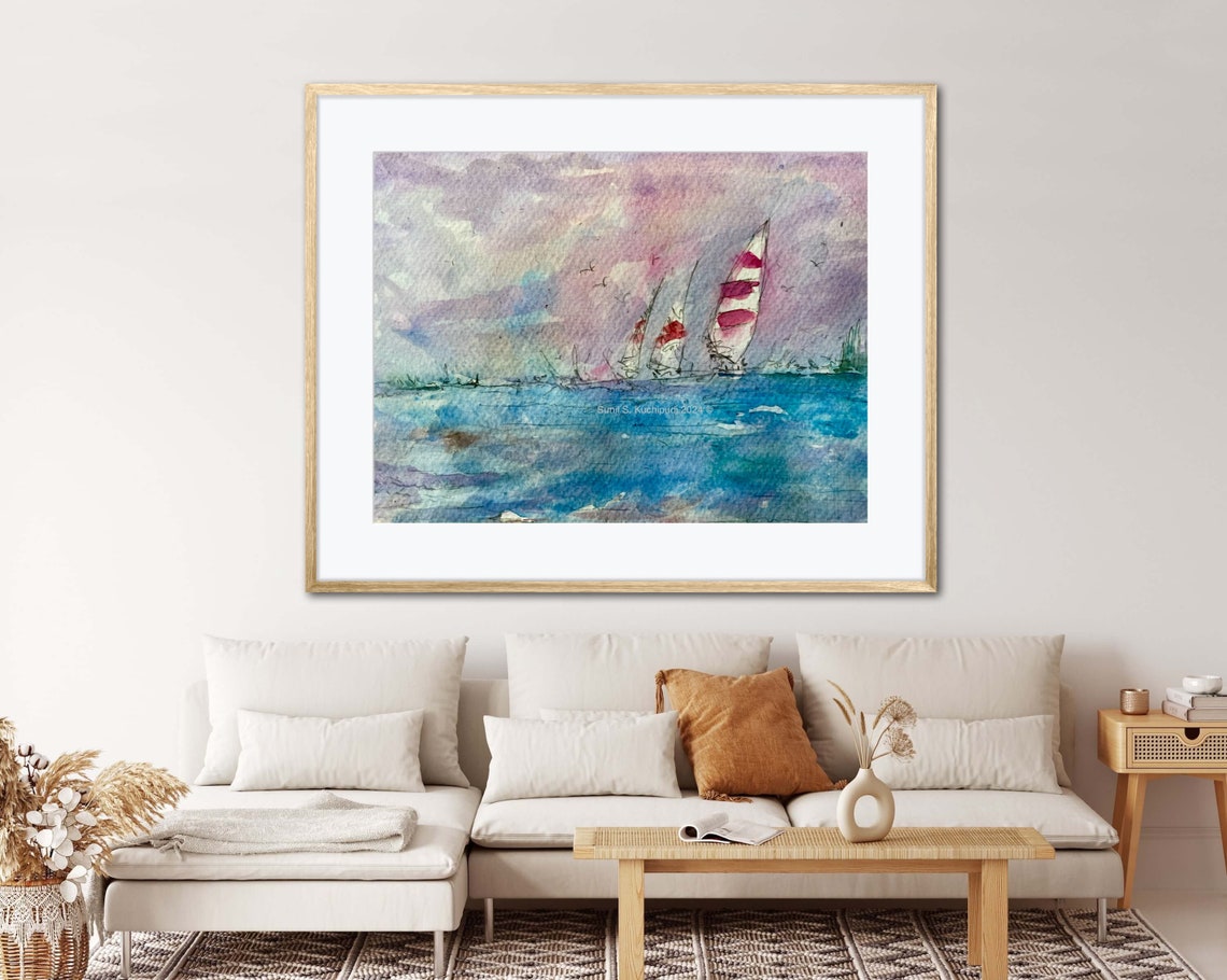 Sail Boats On Saint Johns River Original Watercolor Art Painting Nautical Theme Instant - Image 2
