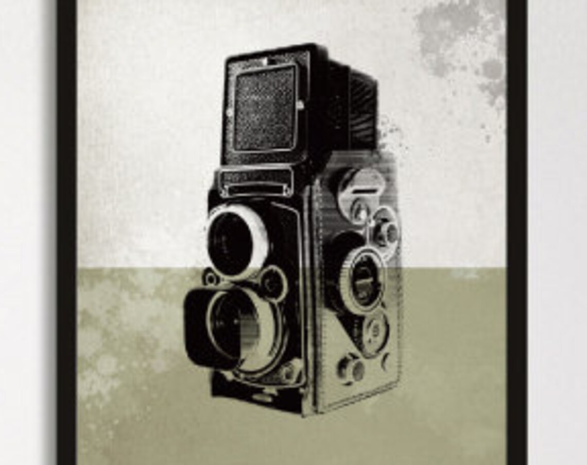 Vintage Twin Lens Reflex Camera Engraving Retro Photography Art Poster