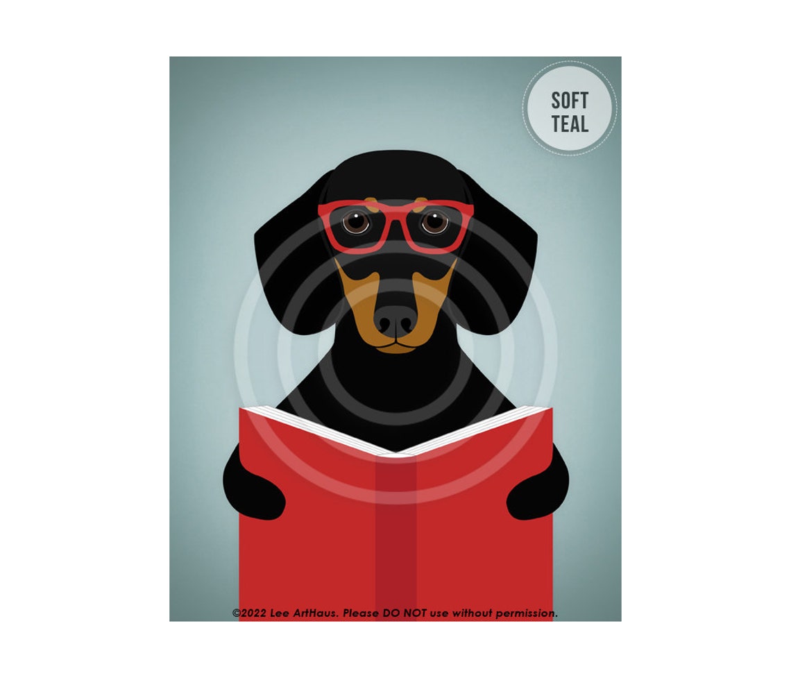 Dachshund Reading Red Book Glasses Nerdy Funny Bookworm Dog Poster - Image 4
