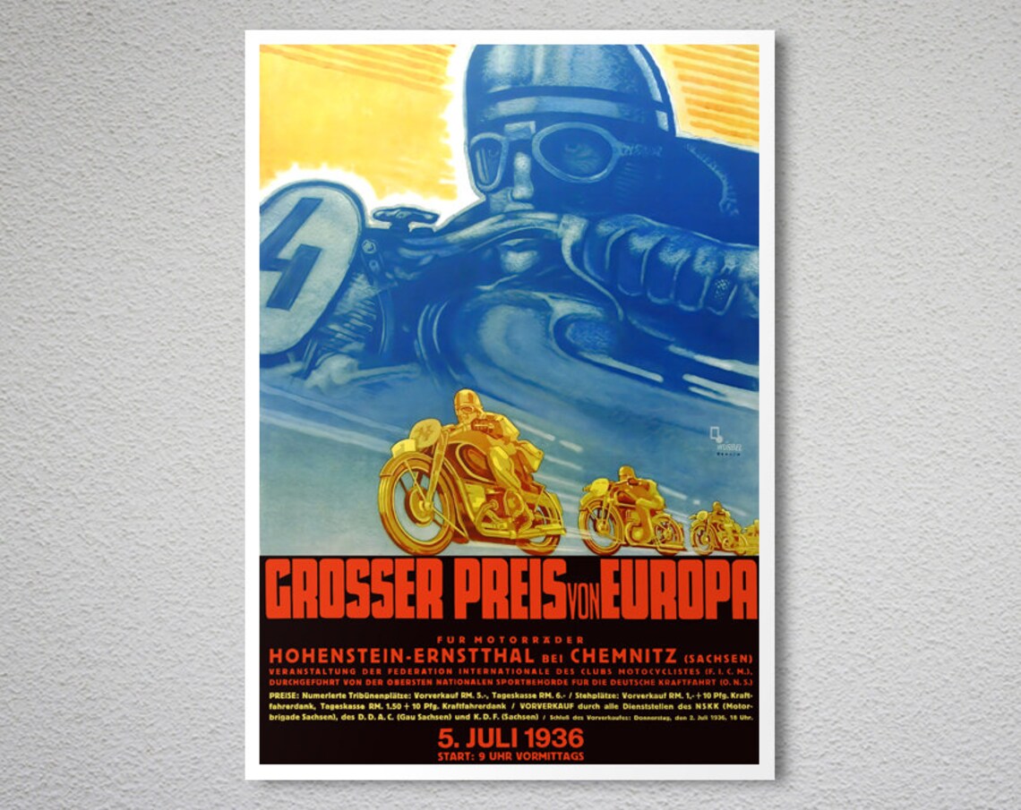 Grosser Preis Von Europa 1936 Vintage Grand Prix Poster - Image 2