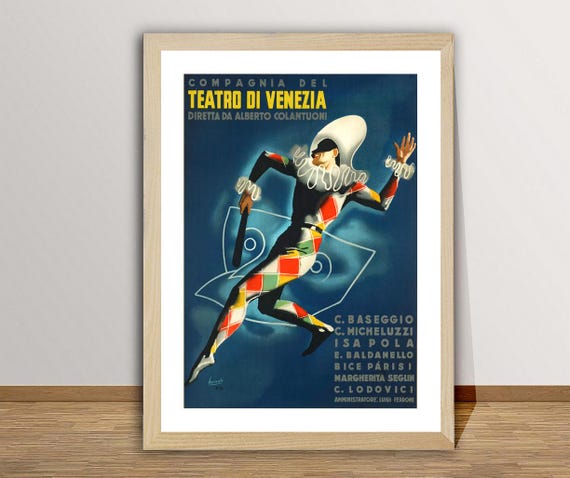 Compagnia Del Teatro Di Venezia Vintage Travel Poster Vintage Entertainment Poster Gift Idea Wall Decor