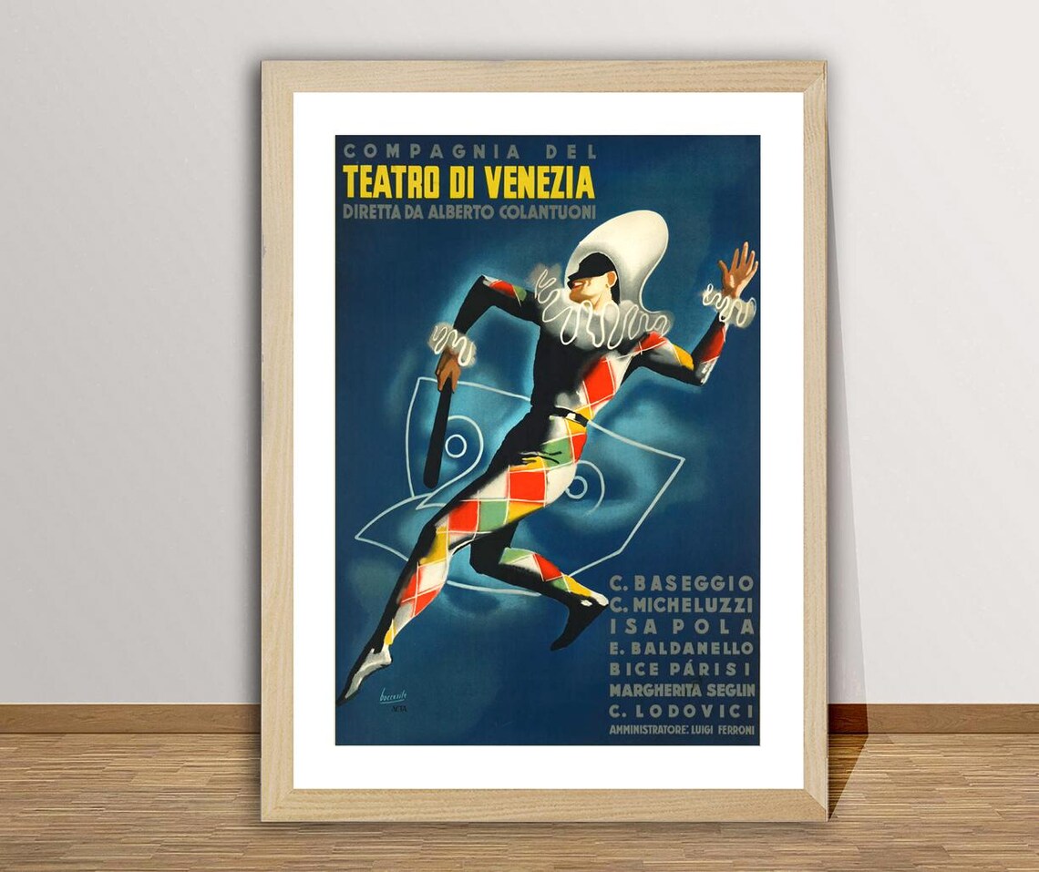 Teatro Di Venezia Alberto Colantuoni Harlequin Vintage Theater Poster