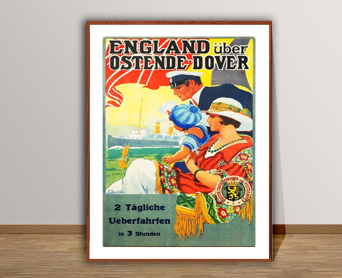 Ostende Dover Ferry England Ship Daily Crossings Vintage Travel Poster - Image 2