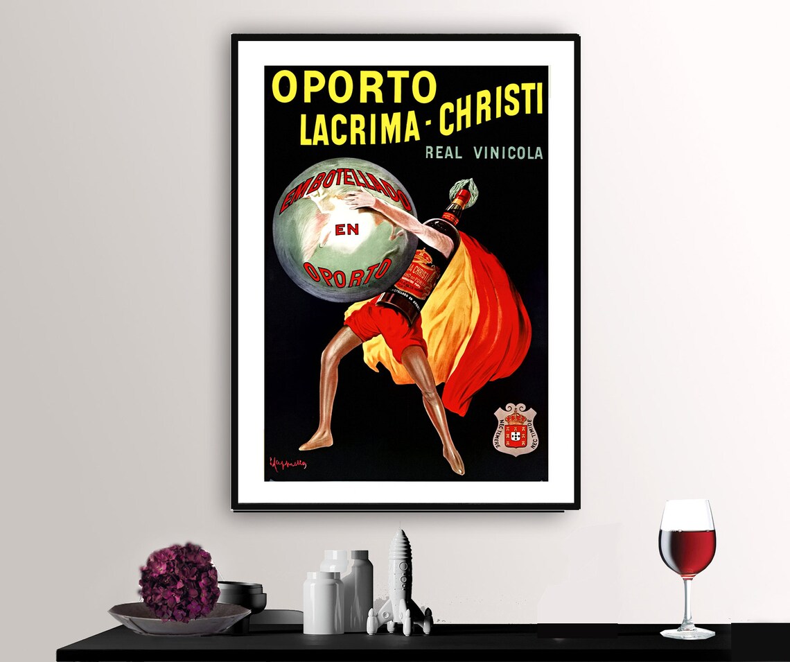 Oporto Lacrima Christi Wine Giant Globe Vintage Advertising Poster