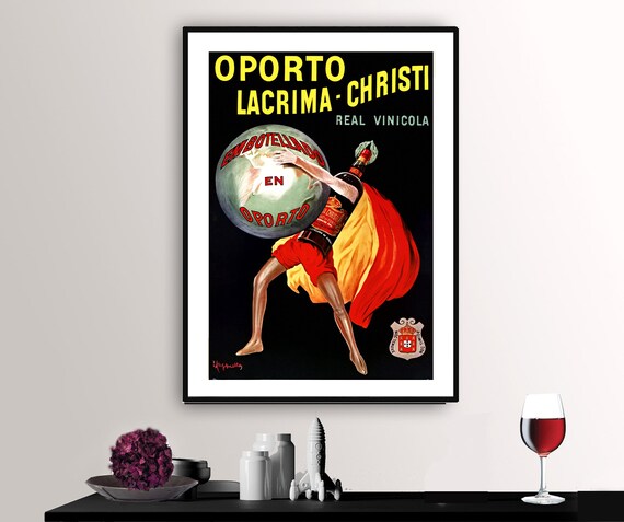 Oporto Lacrima Christi Wine Giant Globe Vintage Advertising Poster