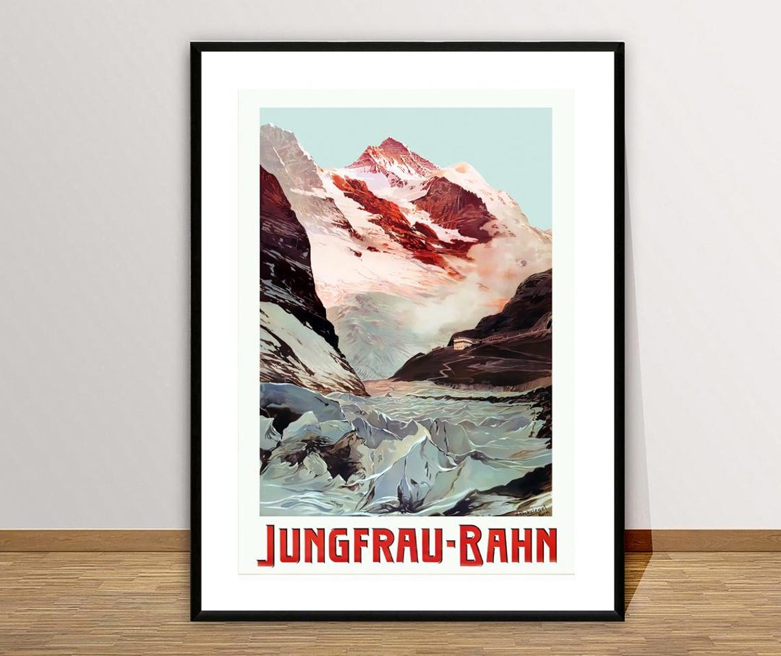 Jungfrau Bahn Swiss Alps Glacier Vintage Railway Travel Poster - Image 2