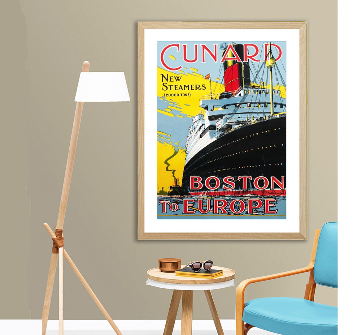 Cunard New Steamers 20000 Tons Boston to Europe Ocean Liner Poster - Image 2