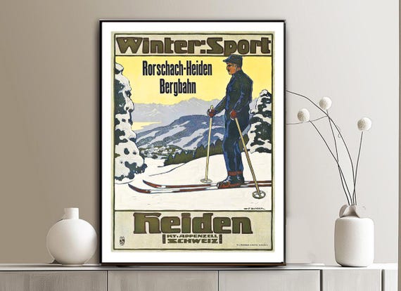 Wintersport Rorschach Heiden Bergbahn Suisse Vintage Travel Poster Vintage Heiden Ski Poster Gift Idea Wall Decor