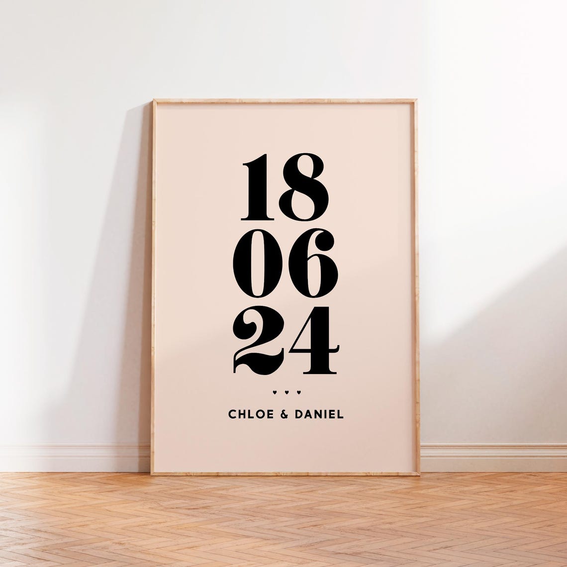 Chloe And Daniel Personalised Date Poster In Black Serif On Cream