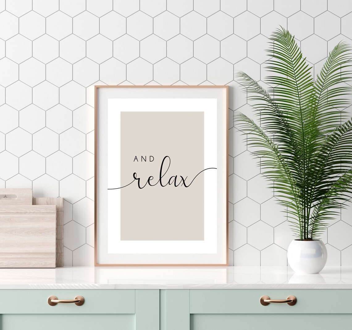 And Relax Bathroom Prints Bathroom Decor Bathroom Prints Grey Unframed A5 A4 A3 Poster Gallery Wall Decor Typography Script Font Print - Image 2