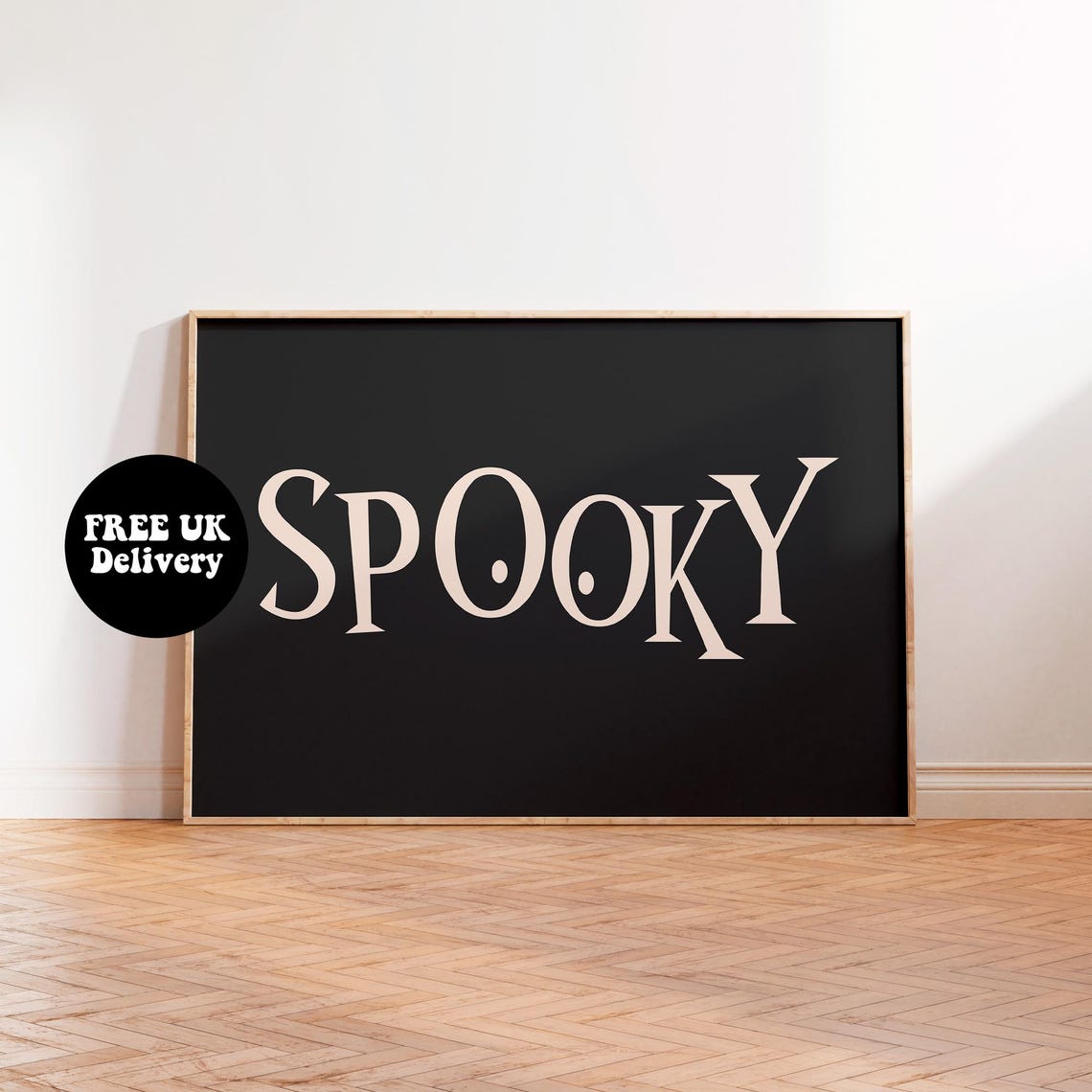 Spooky Halloween Typography Poster Cream Serif On Black Landscape